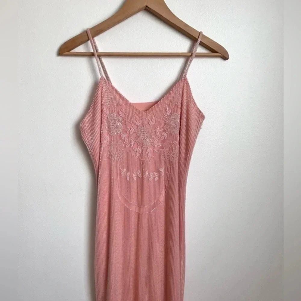 Pink‎ A-Line Ruffle Hemline Midi Beaded Dress - Picture 13 of 14